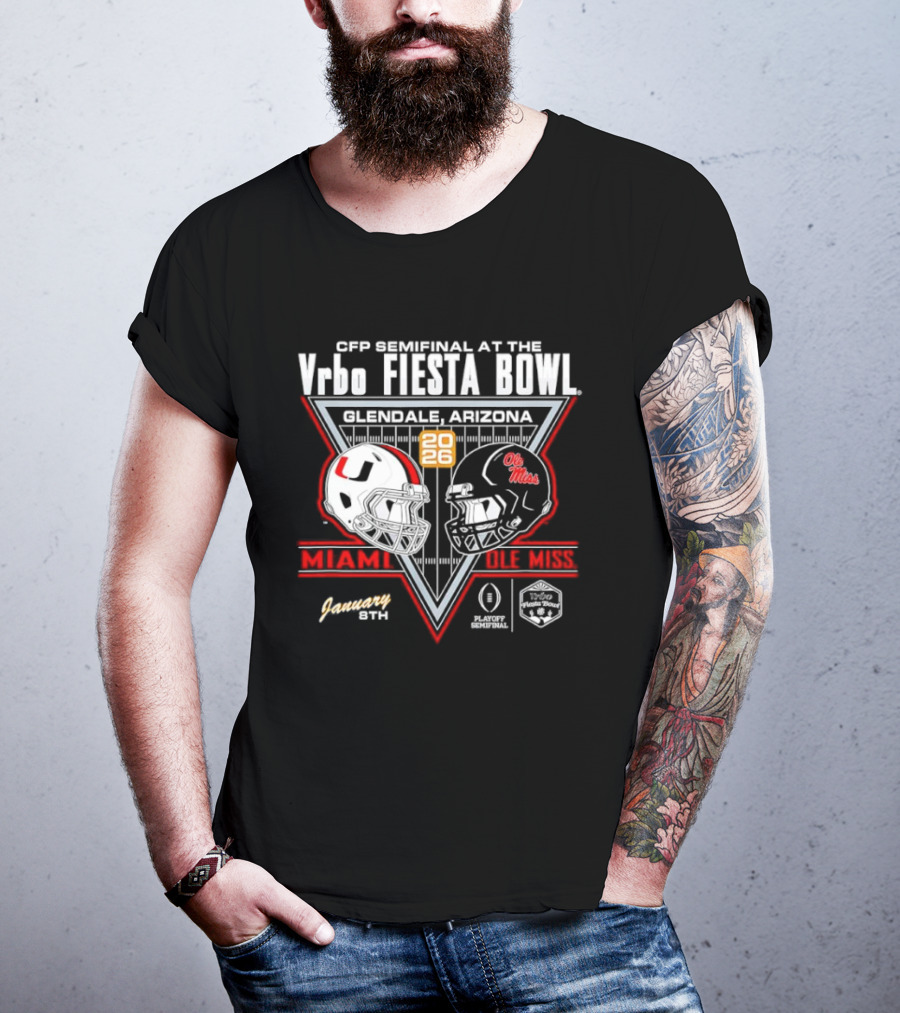 CFP Semifinal Vrbo Fiesta Bowl 2026 Miami Hurricanes Vs Ole Miss Rebels Glendale Arizona T-Shirt