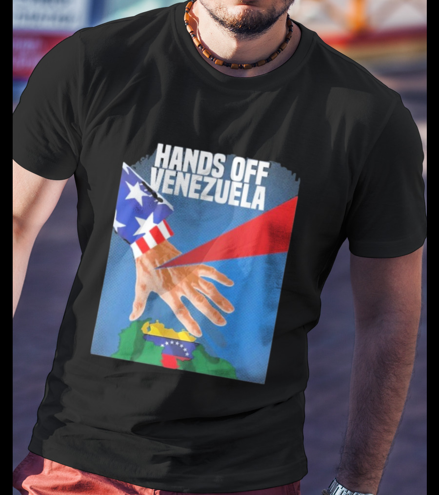 Hands Off Venezuela U.S. Imperialism Critique Featuring Venezuelan Flag And Map T-Shirt