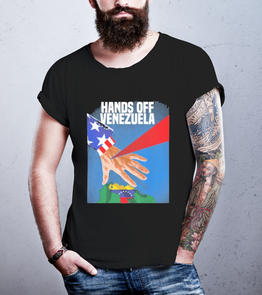 Hands Off Venezuela U.S. Imperialism Critique Featuring Venezuelan Flag And Map T-Shirt