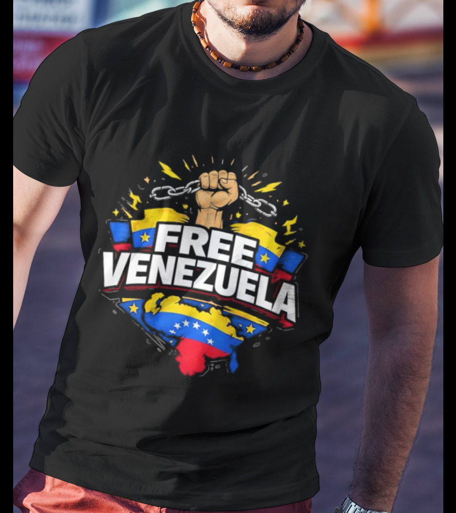 Free Venezuela With Broken Chains And National Colors Symbolic Image T-Shirt