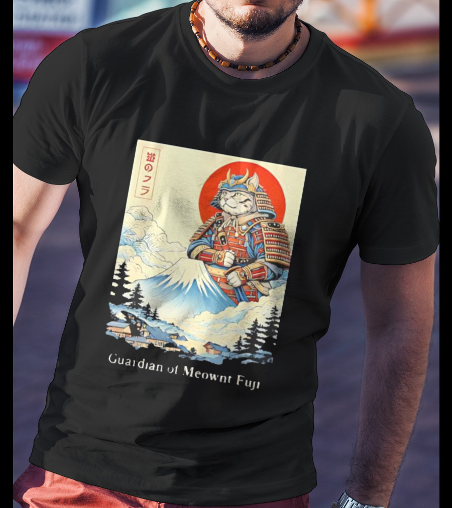 Guardian Of Meownt Fuji Samurai Cat Japanese T-Shirt