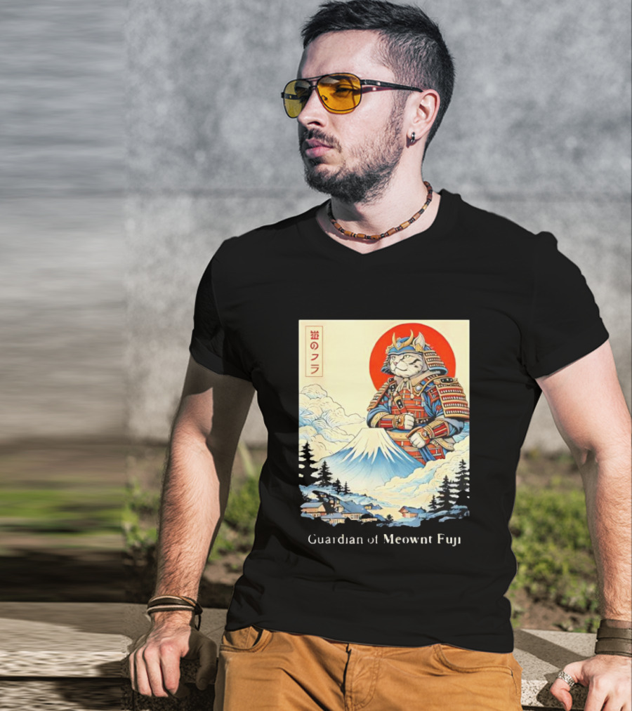 Guardian Of Meownt Fuji Samurai Cat Japanese T-Shirt