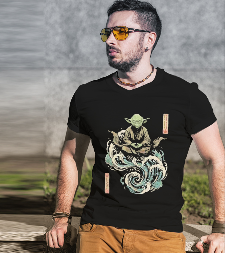 Star Wars Day 2026 May 4 Master Yoda Meditation Japanese Ukiyo E Ocean Wave T-Shirt