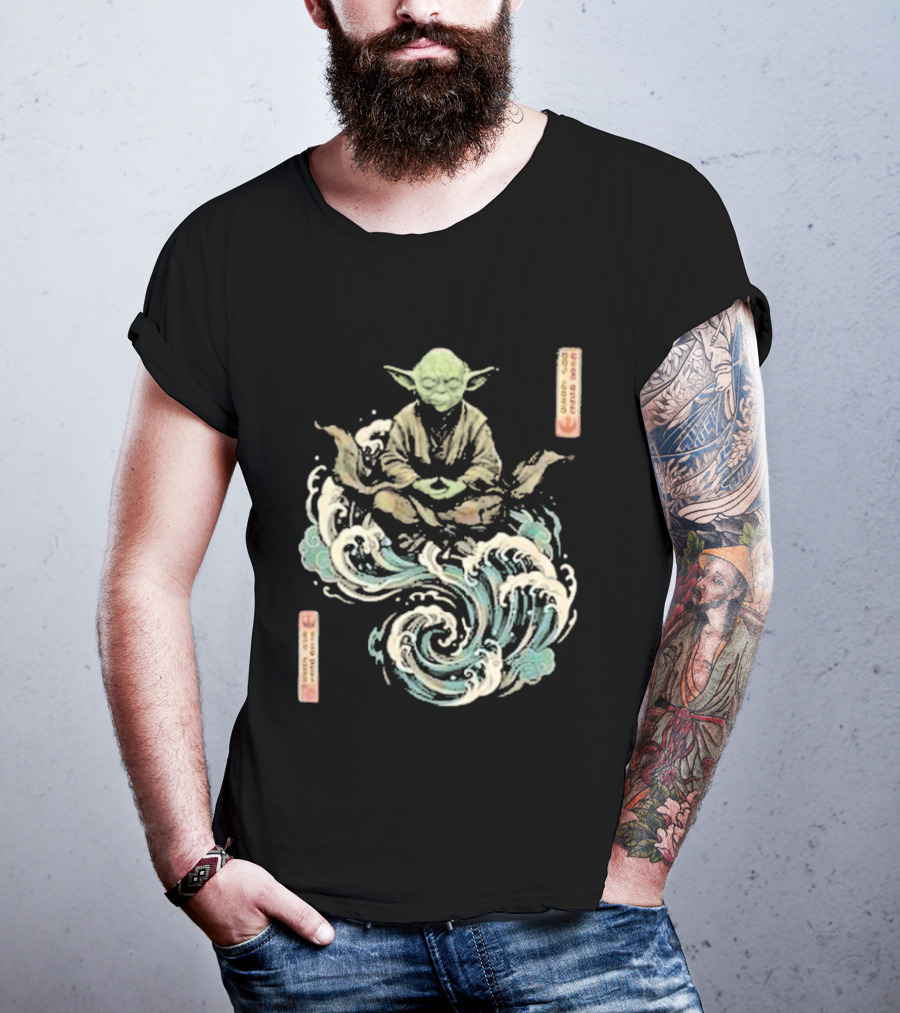 Star Wars Day 2026 May 4 Master Yoda Meditation Japanese Ukiyo E Ocean Wave T-Shirt