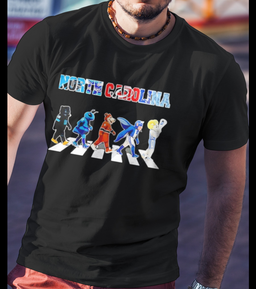 North Carolina Sports Mascots Panthers Hornets Hurricanes Duke Blue Heels Walking Across T-Shirt