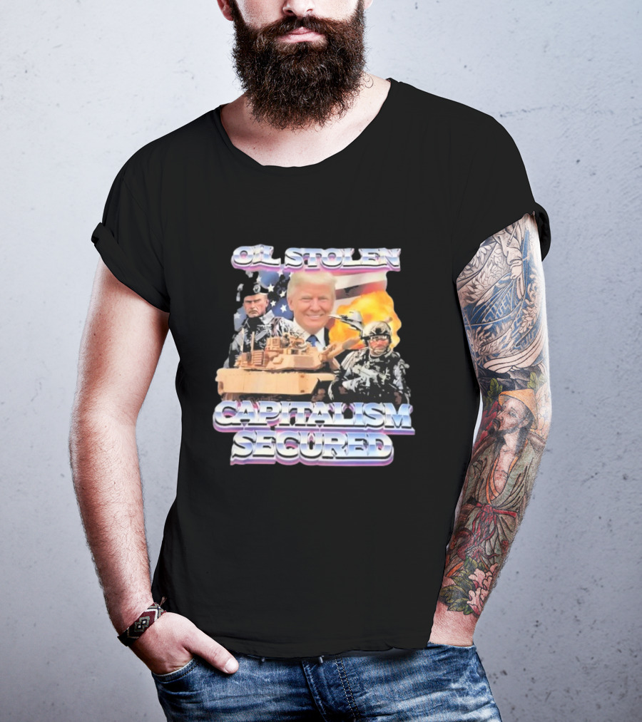 Oil Stolen Capitalism Secured Trump Tank Military Explosion US Flag T-Shirt