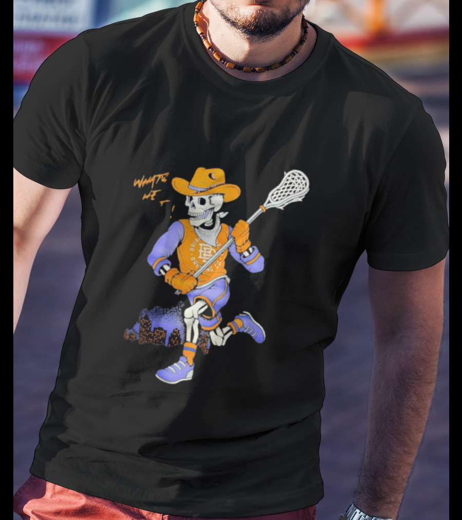 BriarBrothers Brewing Co Skeleton Lacrosse Player With City Skyline T-Shirt