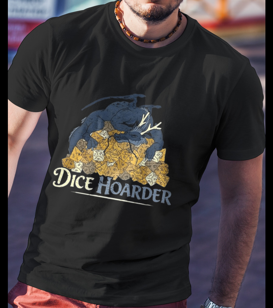 Dice Hoarder Dragon With Pile Of Polyhedral Dice Dungeons And Dragons Fantasy T-Shirt