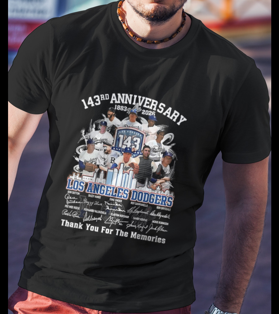 Los Angeles Dodgers 143rd Anniversary Thank You For The Memories Player Signatures T-Shirt