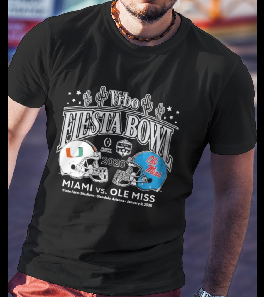 Miami Hurricanes Vs Ole Miss 2026 Vrbo Fiesta Bowl Matchup Rebels Cactus CFP Semifinal Arizona January 1 2026 T-Shirt