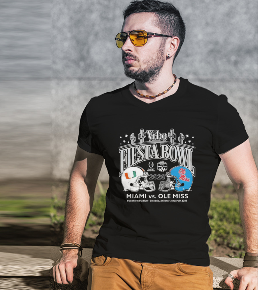 Miami Hurricanes Vs Ole Miss 2026 Vrbo Fiesta Bowl Matchup Rebels Cactus CFP Semifinal Arizona January 1 2026 T-Shirt