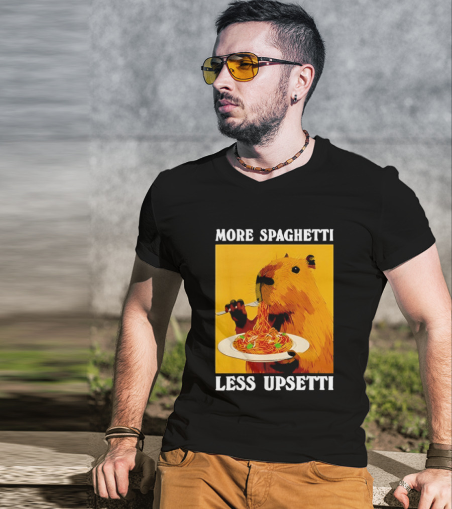 More Spaghetti Less Upsetti Capybara Eating Pasta Plate T-Shirt