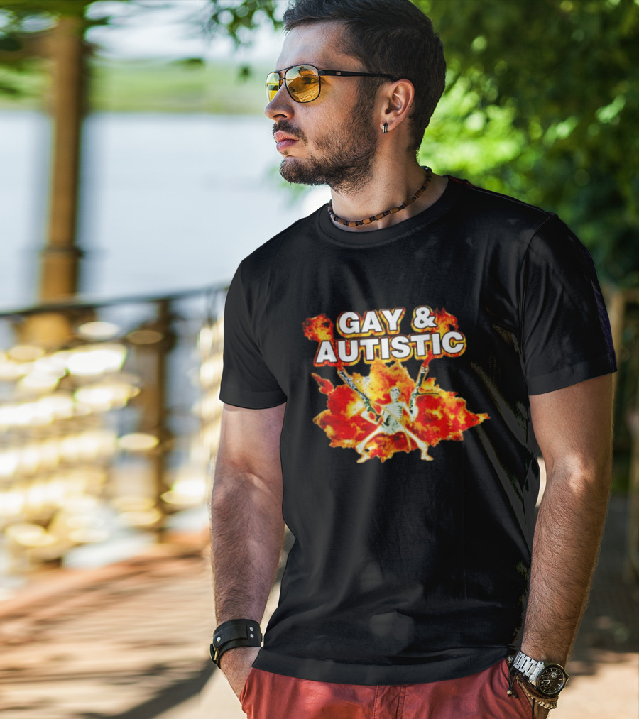 Gay & Autistic Skeleton Fire Explosions T-Shirt