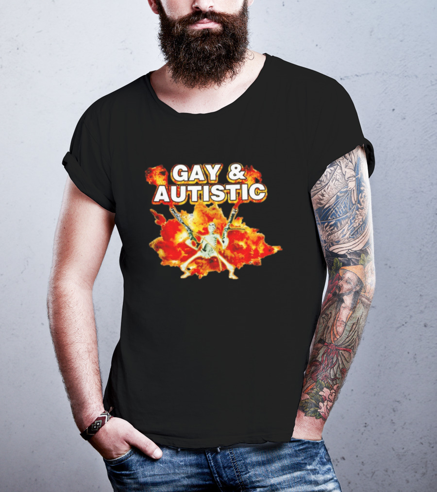 Gay & Autistic Skeleton Fire Explosions T-Shirt