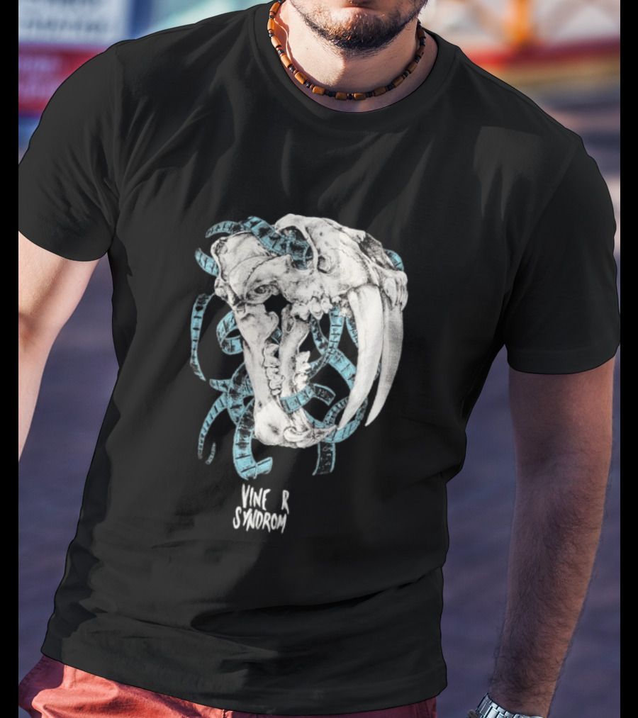 Vinegar Syndrome Saber Toothed Tiger Skull Vintage Film Reel T-Shirt