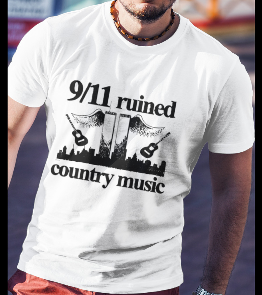9 11 Ruined Country Music Twin Towers City Skyline Guitars T-Shirt