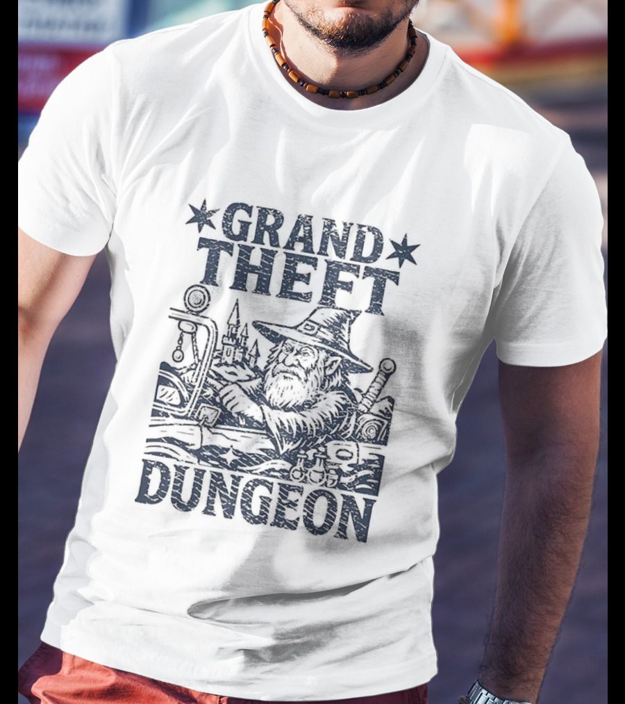 Grand Theft Dungeon Wizard Parody Adventure Gamer Mashup T-Shirt