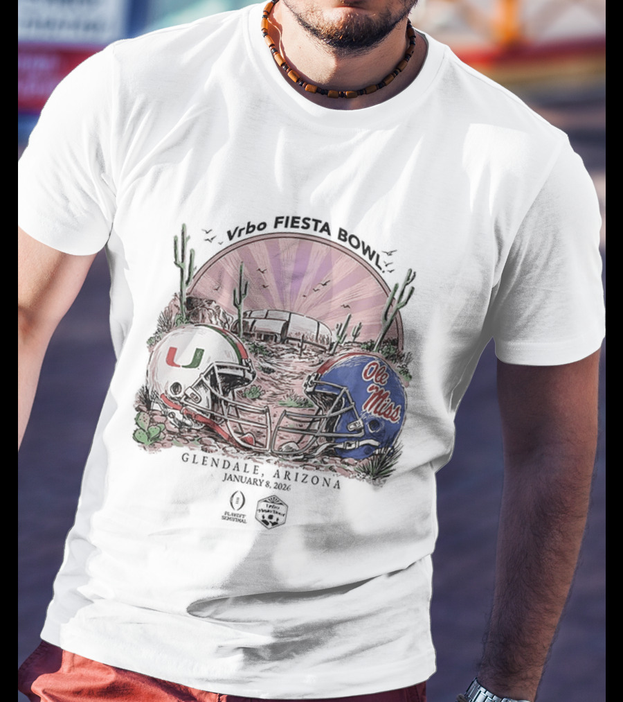Miami Hurricanes Vs Ole Miss Rebels Vrbo Fiesta Bowl Glendale Arizona 2026 T-Shirt