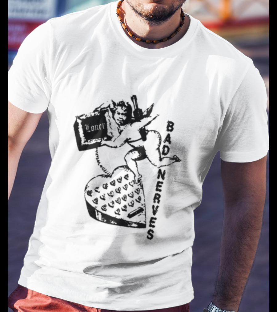 Bad Nerves Loner Checkered Heart And Angel Playing Card T-Shirt