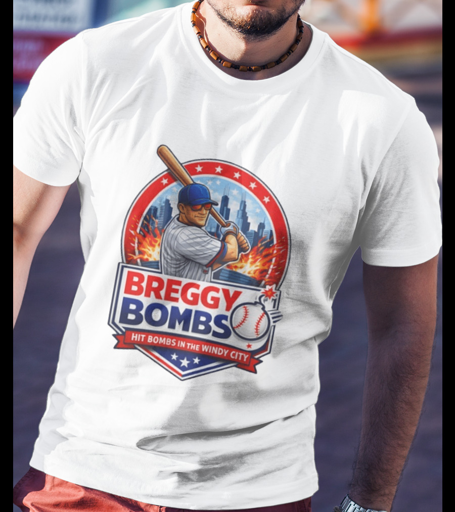 Breggy Bombs Hit Bombs In The Windy City Baseball Power Chicago Skyline Fireworks T-Shirt