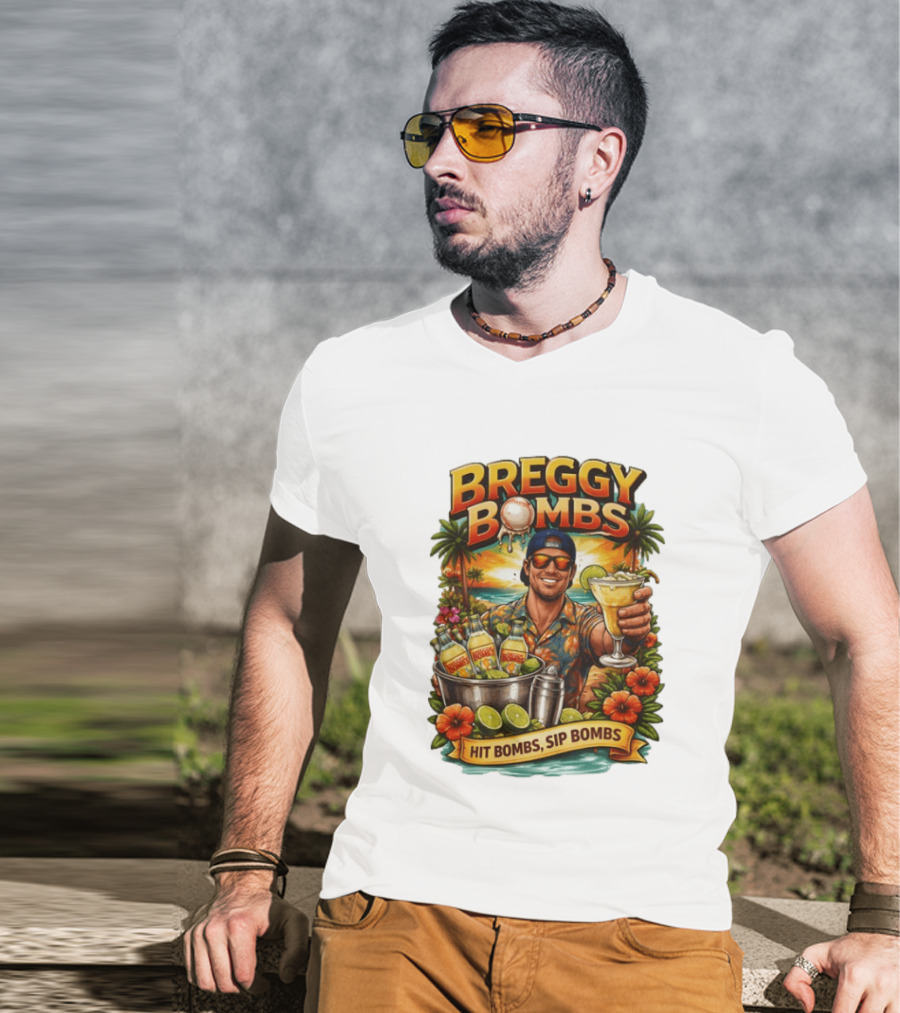Breggy Bombs Hit Bombs Sip Bombs Tropical Cocktail Vibes T-Shirt