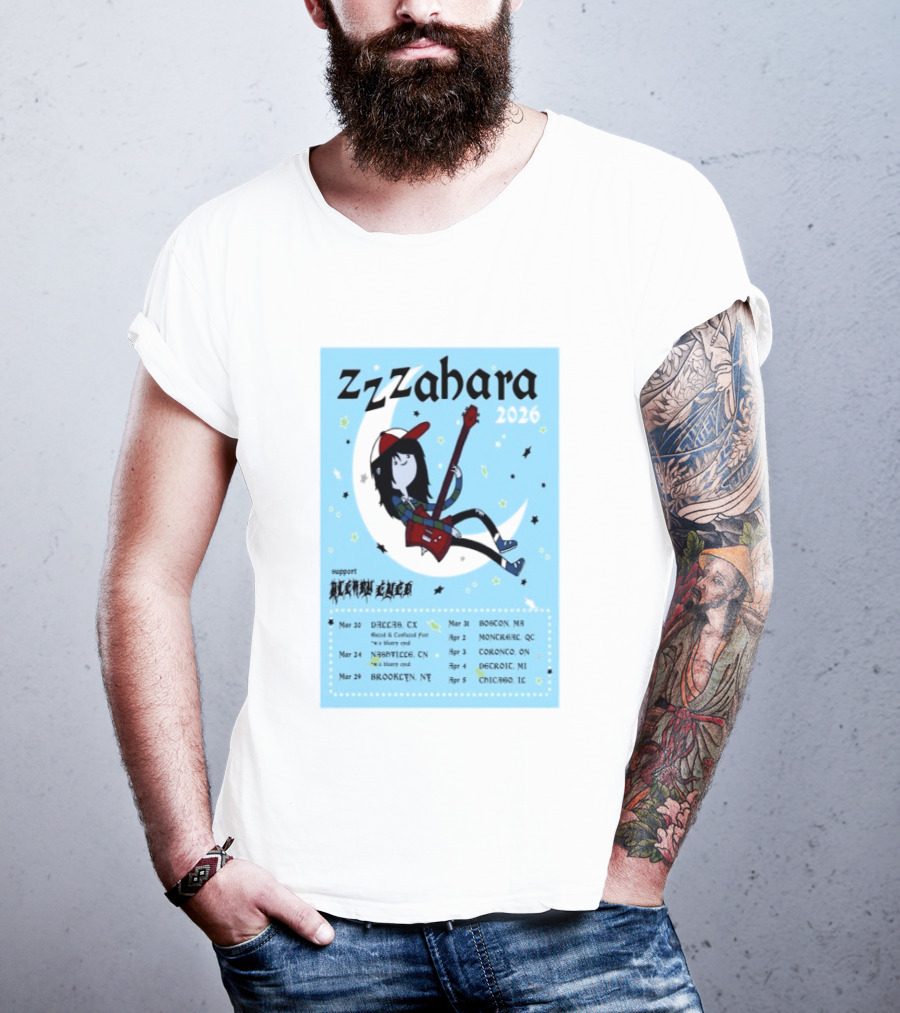 Zzzahara Fall Tour 2026 Dates And Support Act With Cartoon Guitarist T-Shirt