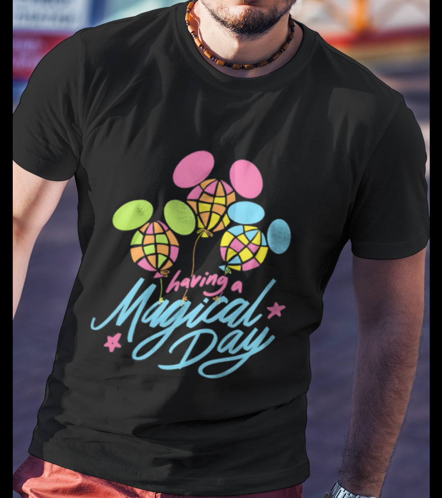 Having A Magical Day Neon Checkered Balloon Bright Colorful Celebration T-Shirt
