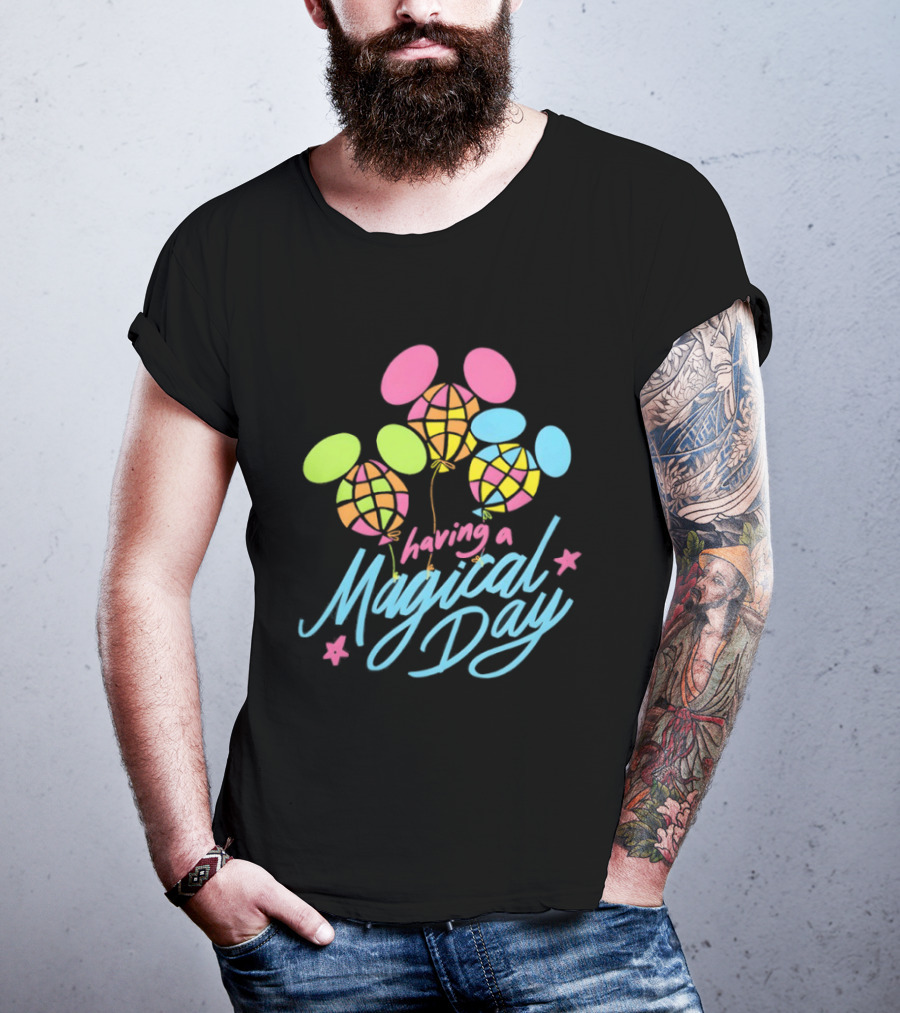 Having A Magical Day Neon Checkered Balloon Bright Colorful Celebration T-Shirt