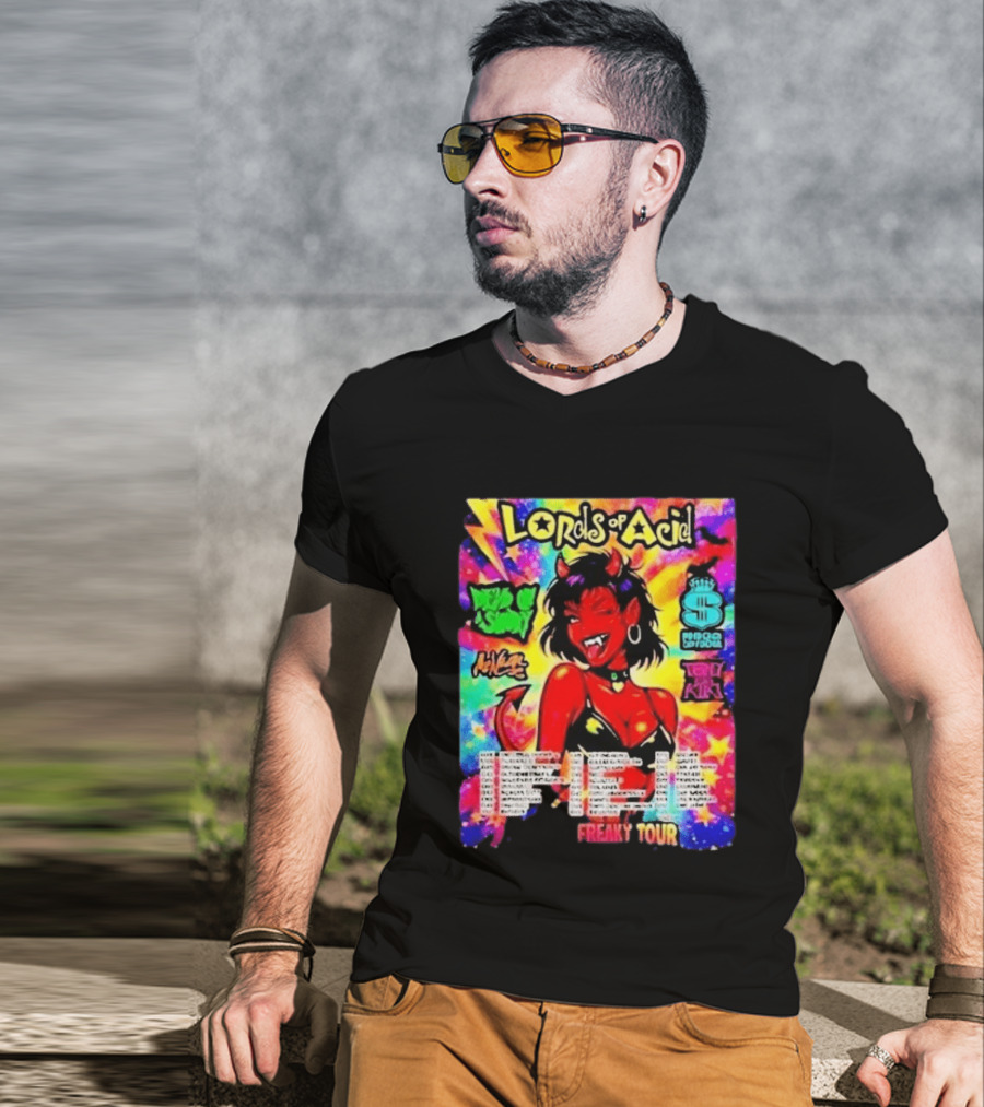 Lords Of Acid Cheeky Freaky Tour 2026 Dead On A Sunday Princess Superstar Tony Kiki Mz Neon Devilish Art 90s T-Shirt