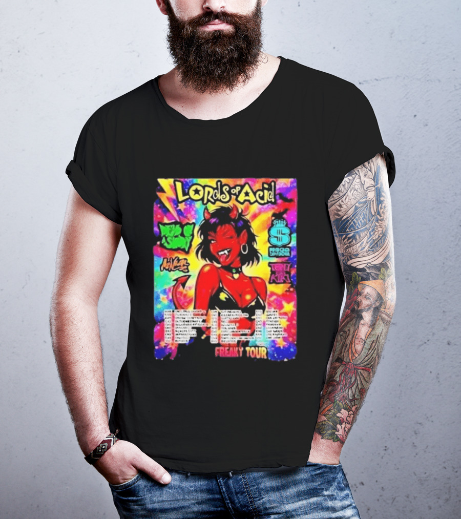 Lords Of Acid Cheeky Freaky Tour 2026 Dead On A Sunday Princess Superstar Tony Kiki Mz Neon Devilish Art 90s T-Shirt
