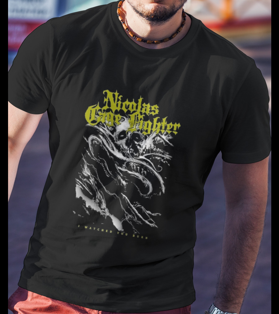 Nicolas Cage Fighter I Ed You Burn Ghost Skeleton In Yellow T-Shirt