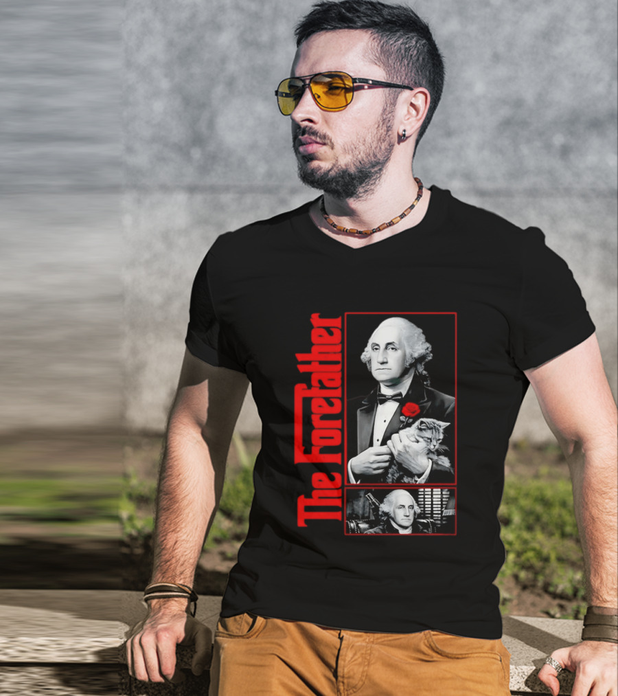 Patriotic George Washington Forefather The American Godfather Cat T-Shirt