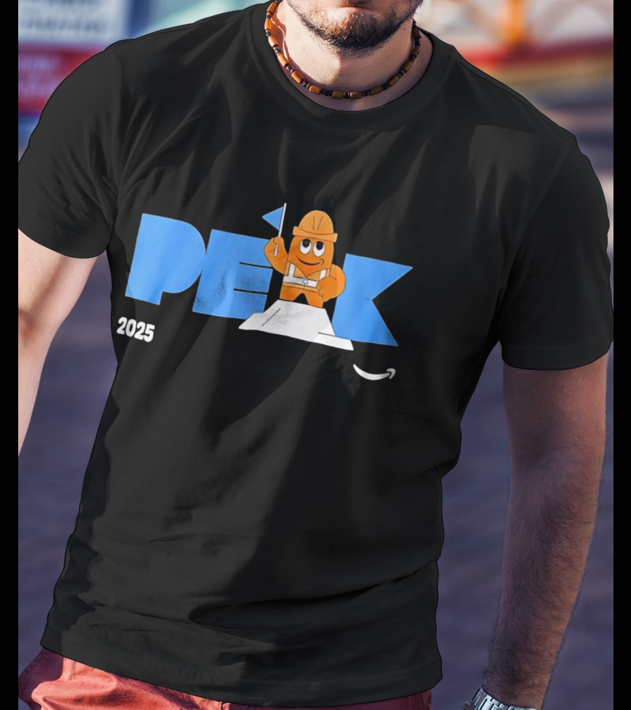 Peak 2025 Construction Character Holding Flag T-Shirt