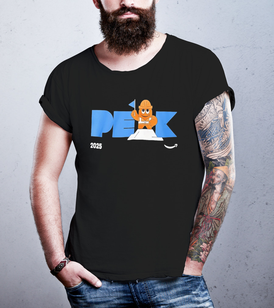 Peak 2025 Construction Character Holding Flag T-Shirt