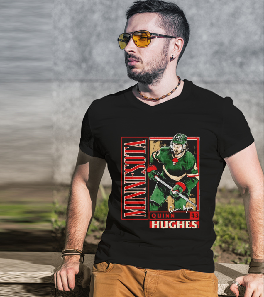 Minnesota Quinn Hughes 43 Hockey Player Art Card T-Shirt