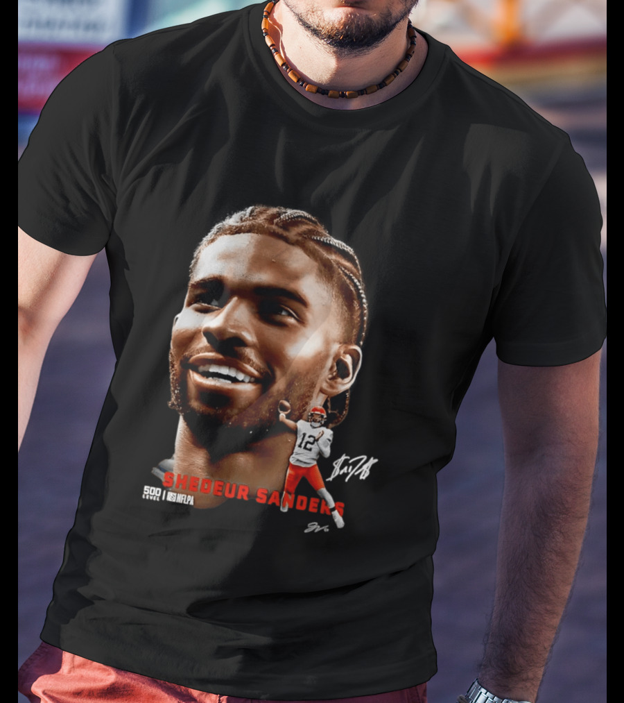 Shedeur Sanders NFLPA 500 Level Dual Autograph Cleveland 12 T-Shirt