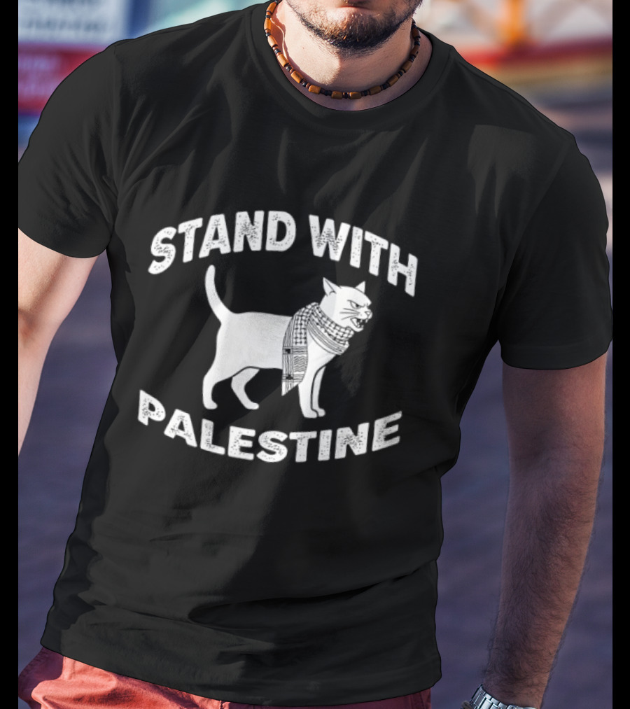 Stand With Palestine Cat Support Solidarity Message T-Shirt