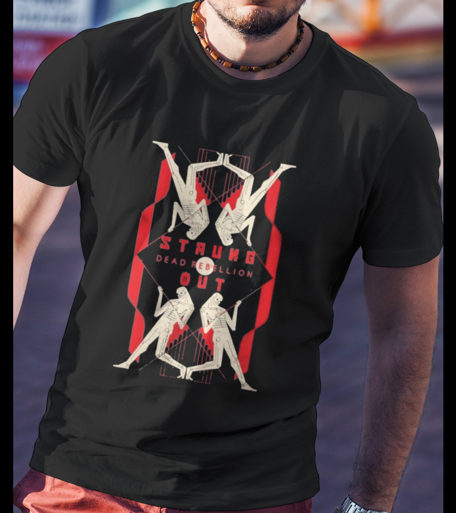 Strung Out Dead Rebellion Punk Band Skeletons Red Chains T-Shirt