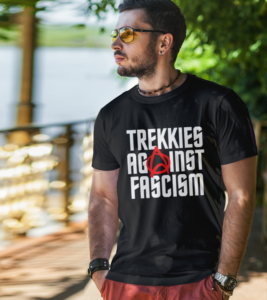 TREKKIES AGAINST FASCISM Anarchy Symbol Resistance T-Shirt