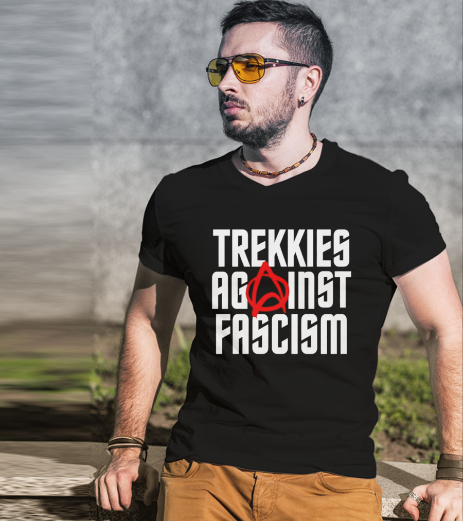 TREKKIES AGAINST FASCISM Anarchy Symbol Resistance T-Shirt
