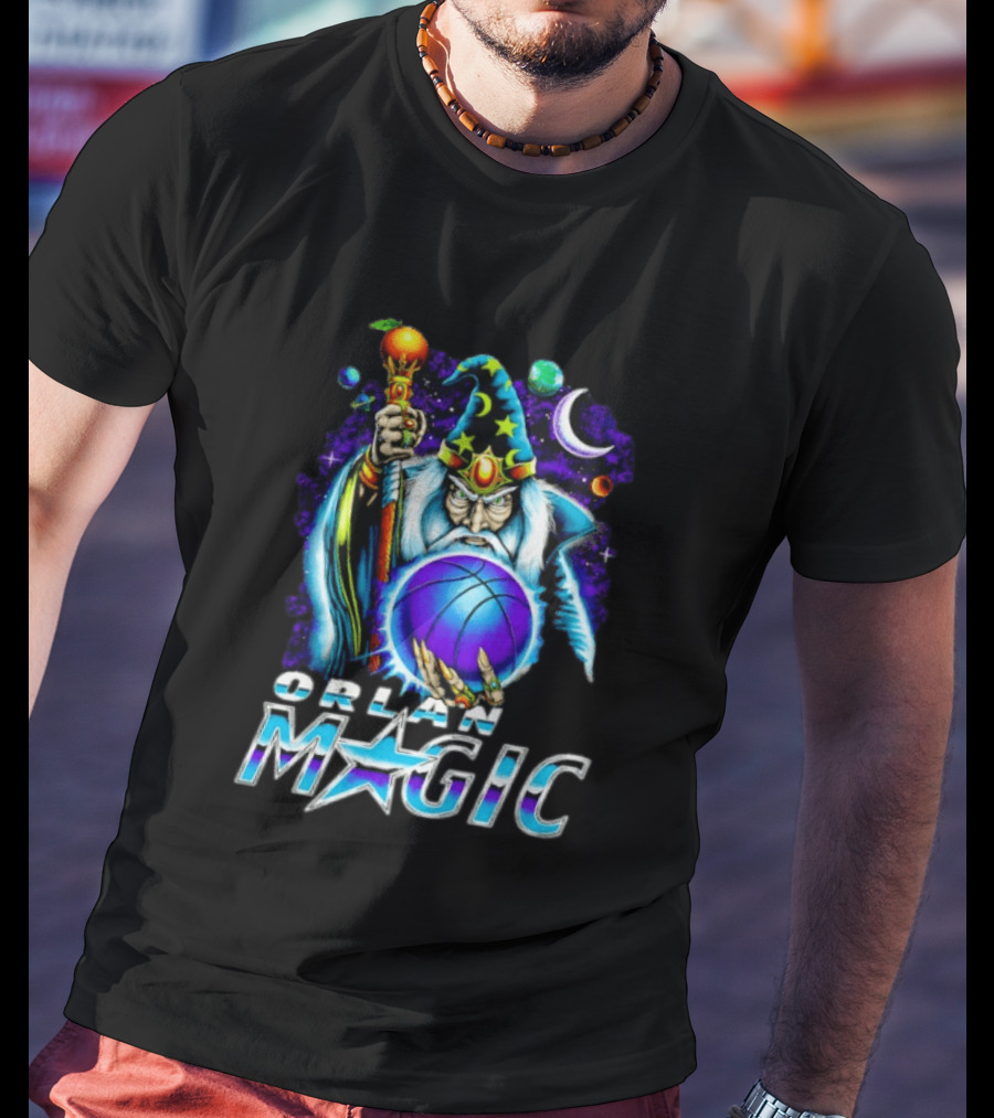 Wizar Orlando Magic Wizard Basketball Planets Stars T-Shirt