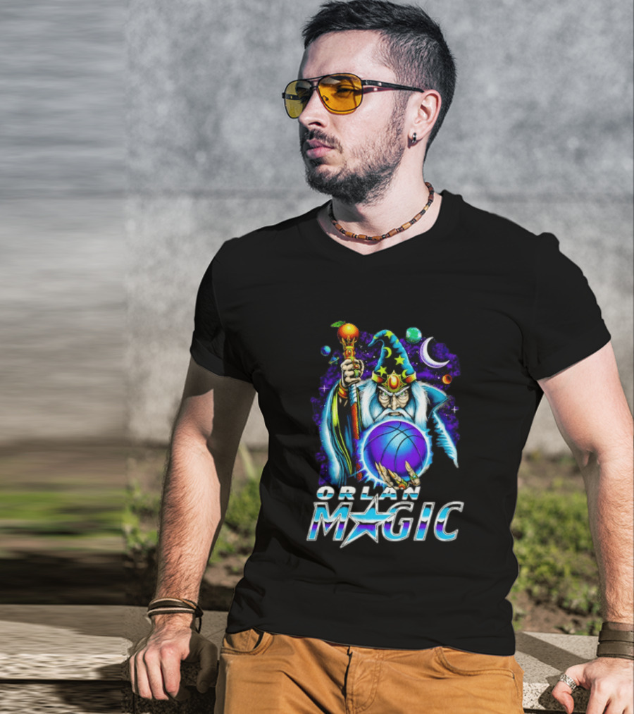 Wizar Orlando Magic Wizard Basketball Planets Stars T-Shirt