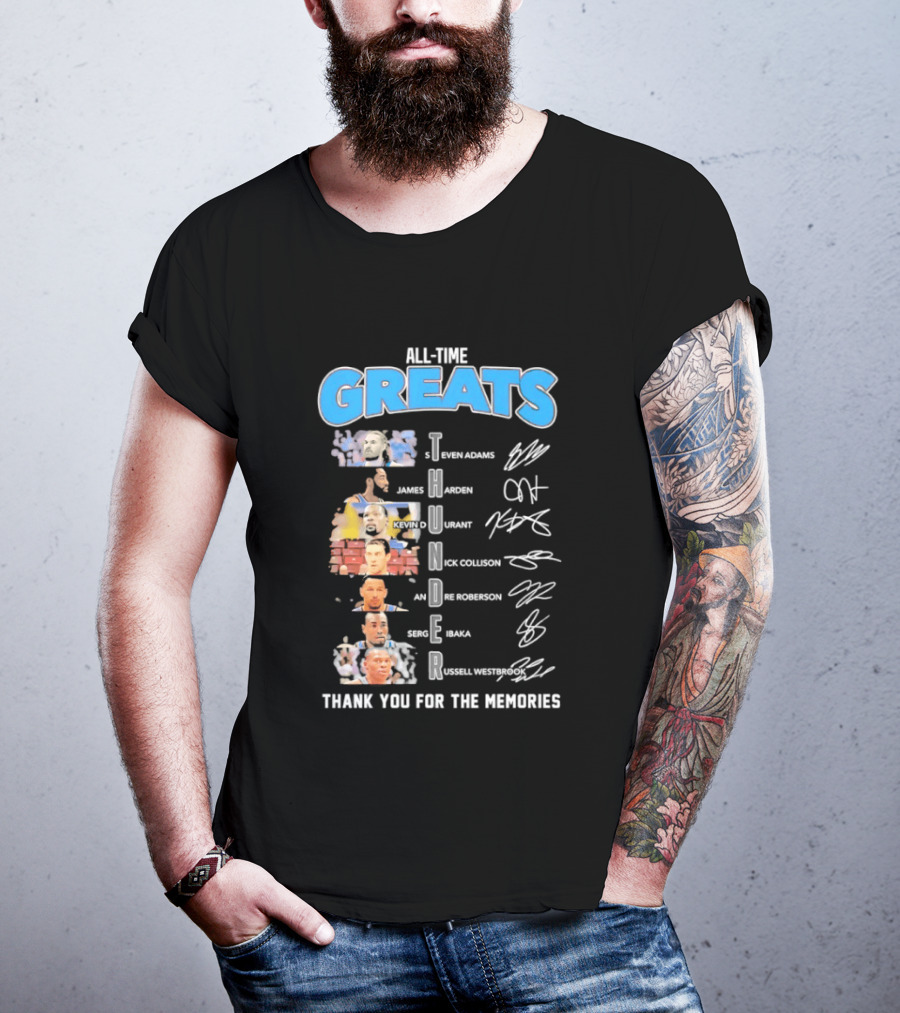 All Time Greats Oklahoma City Thunder Players Signatures Thank You For The Memories T-Shirt