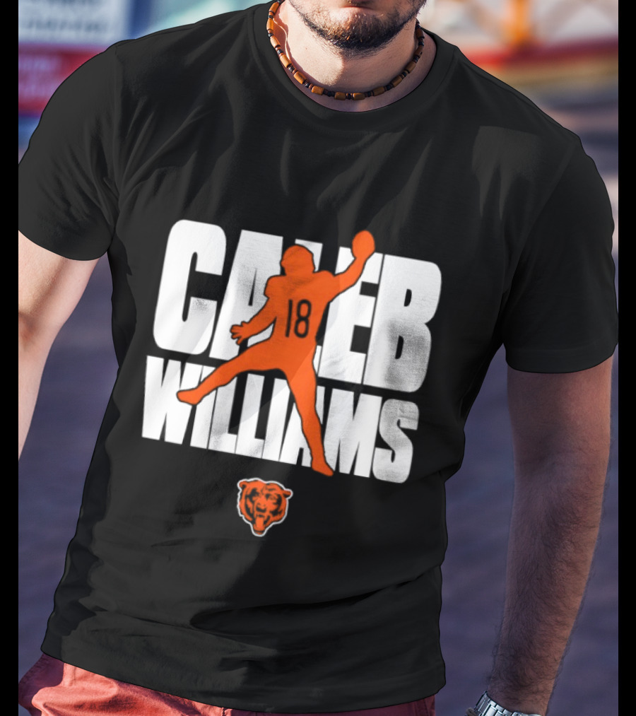 Caleb Williams 18 Chicago Bears Football Quarterback Silhouette With Orange Team T-Shirt