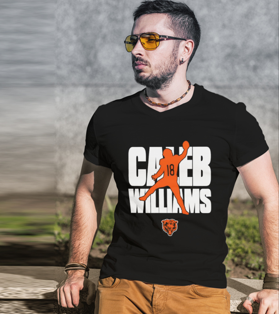 Caleb Williams 18 Chicago Bears Football Quarterback Silhouette With Orange Team T-Shirt