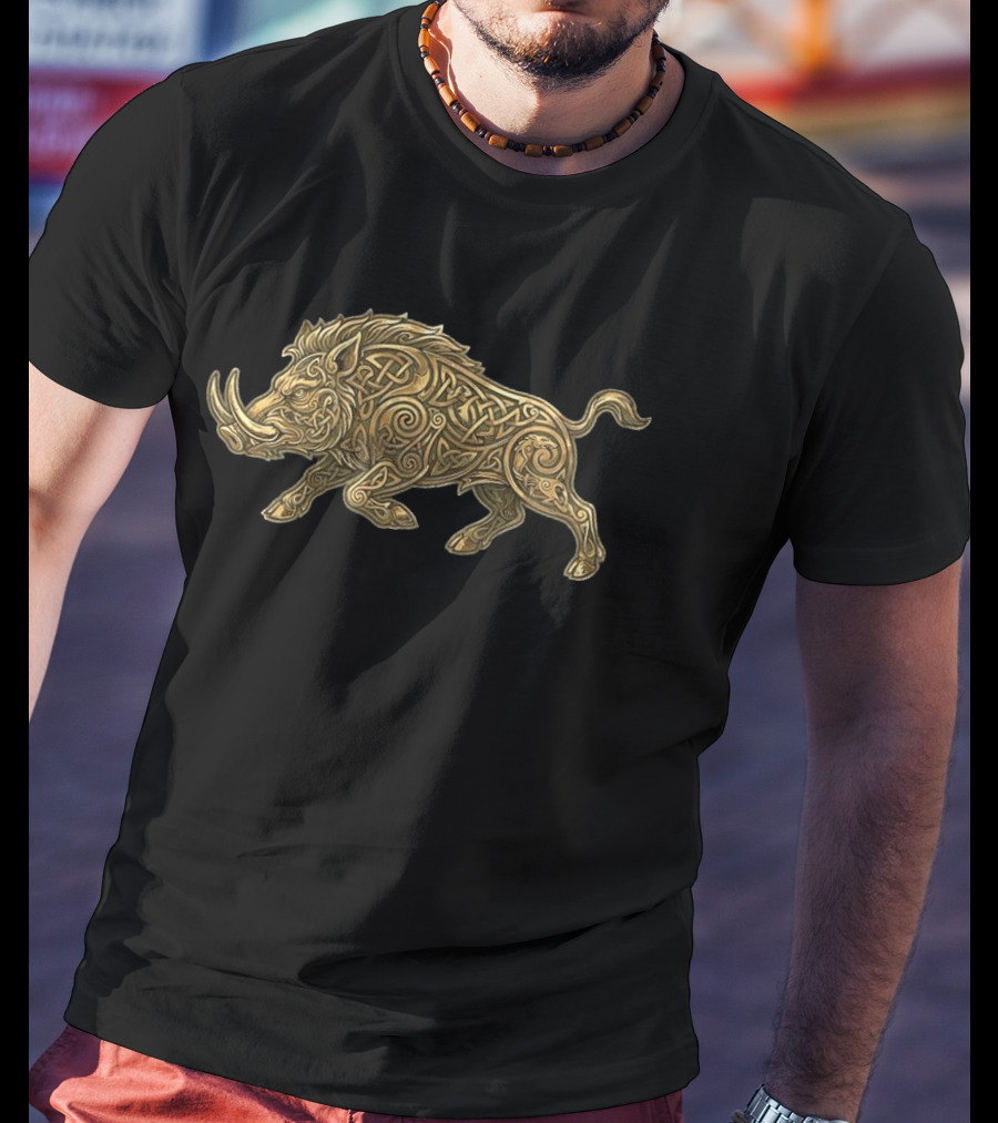 Celtic Boar Norse Mythology Symbolic Artwork With Intricate Knotwork T-Shirt