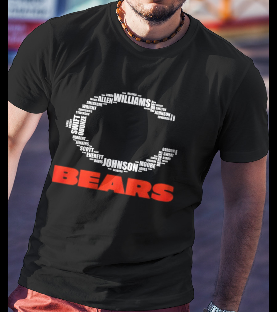 Chicago Bears Player Names Forming Iconic C Logo Team Roster T-Shirt