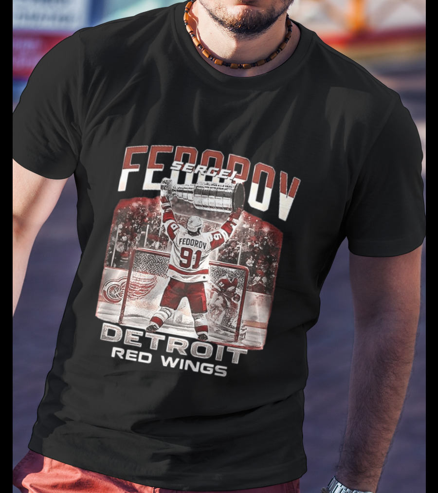 Sergei Fedorov 91 Detroit Red Wings Stanley Cup Victory Celebration T-Shirt
