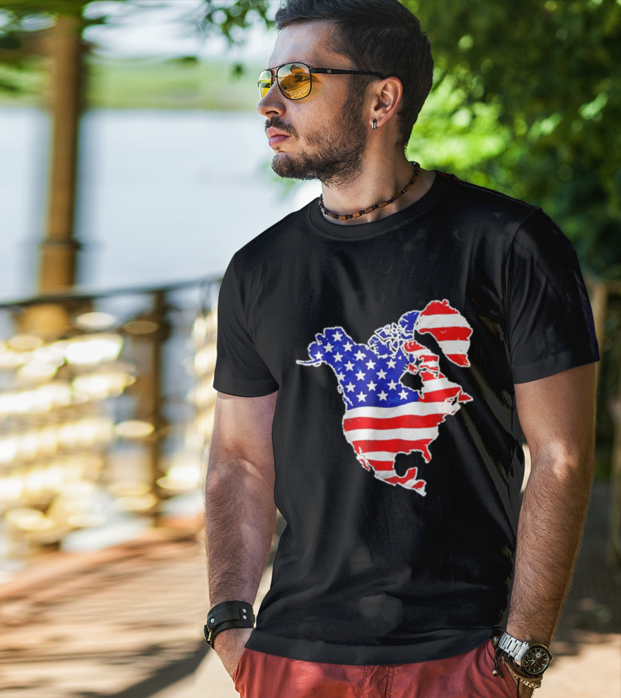 North America US Flag Continent Map Stars And Stripes T-Shirt