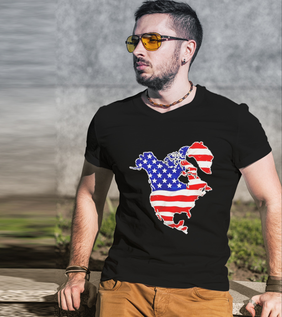 North America US Flag Continent Map Stars And Stripes T-Shirt